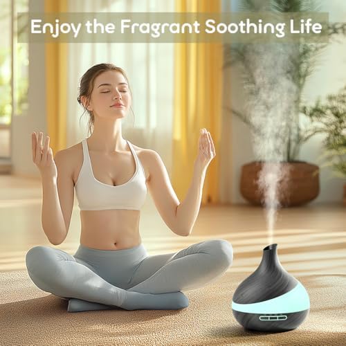 HJTHJT 500ML Essential Oil Diffuser: Aroma Diffuser with Remote Control for Hotel Spa Yoga Room - Humidifiers for Bedroom with 14 Colors LED Night Light for Kids/Women Home Relaxation