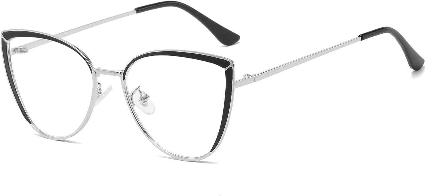 LJCZKA Cat Eye Blue Light Blocking Glasses for Women Computer Glasses Metal Frame Anti Eyestrain