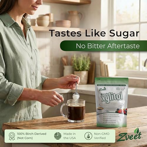 Zveet Birch Xylitol Sweetener | Keto Friendly, Non GMO Low Carb & Calorie Natural Sweetener Sugar Substitute | Kosher & Made in the USA | 1 Pound