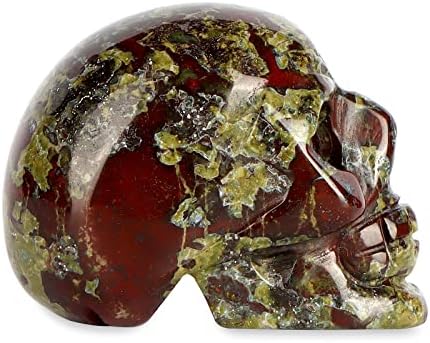 Artistone 2" Dragon Bloodstone Crystal Skull Statue,Hand Carved Healing Gemstone Human Skull Head Art Figurine for Halloween Decor, Home Office Decoration, Haunted House with Gift Box