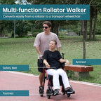 ELENKER All Terrain Rollator Walker Transport Wheelchair Combo, 2 in 1 Rolling Walker with Padded Seat and Wide Backrest, Red