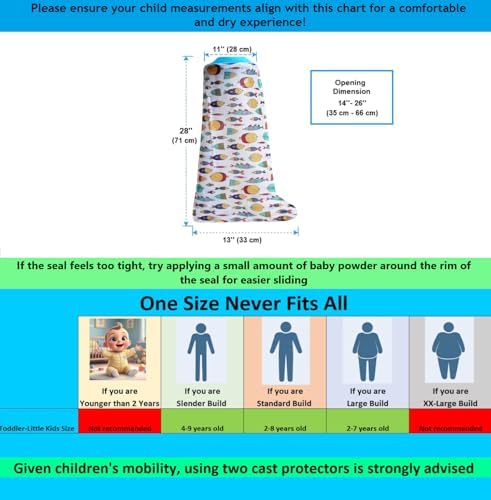 Kids Cast Covers for Shower Leg – Waterproof Cast Cover for Foot & Ankle for Toddlers and Little Kids - Leg Cover for Showering After Surgery - Cute Design with Fishes