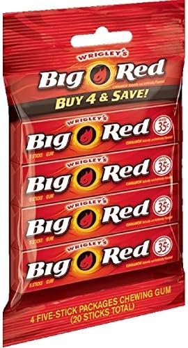Wrigley's Big Red Gum - Bag of 4 Packs (5 Sticks Each Pack)