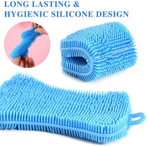 6 PCS Silicone Dish Sponges, Super Durable Safe and Dry Fast Silicone Sponge, Multi-Purpose Sponge Kitchen Gadgets, Reusable Rubber Kitchen Dish Dishes Fruits Vegetables Washing Cleaning Sponge Brush.