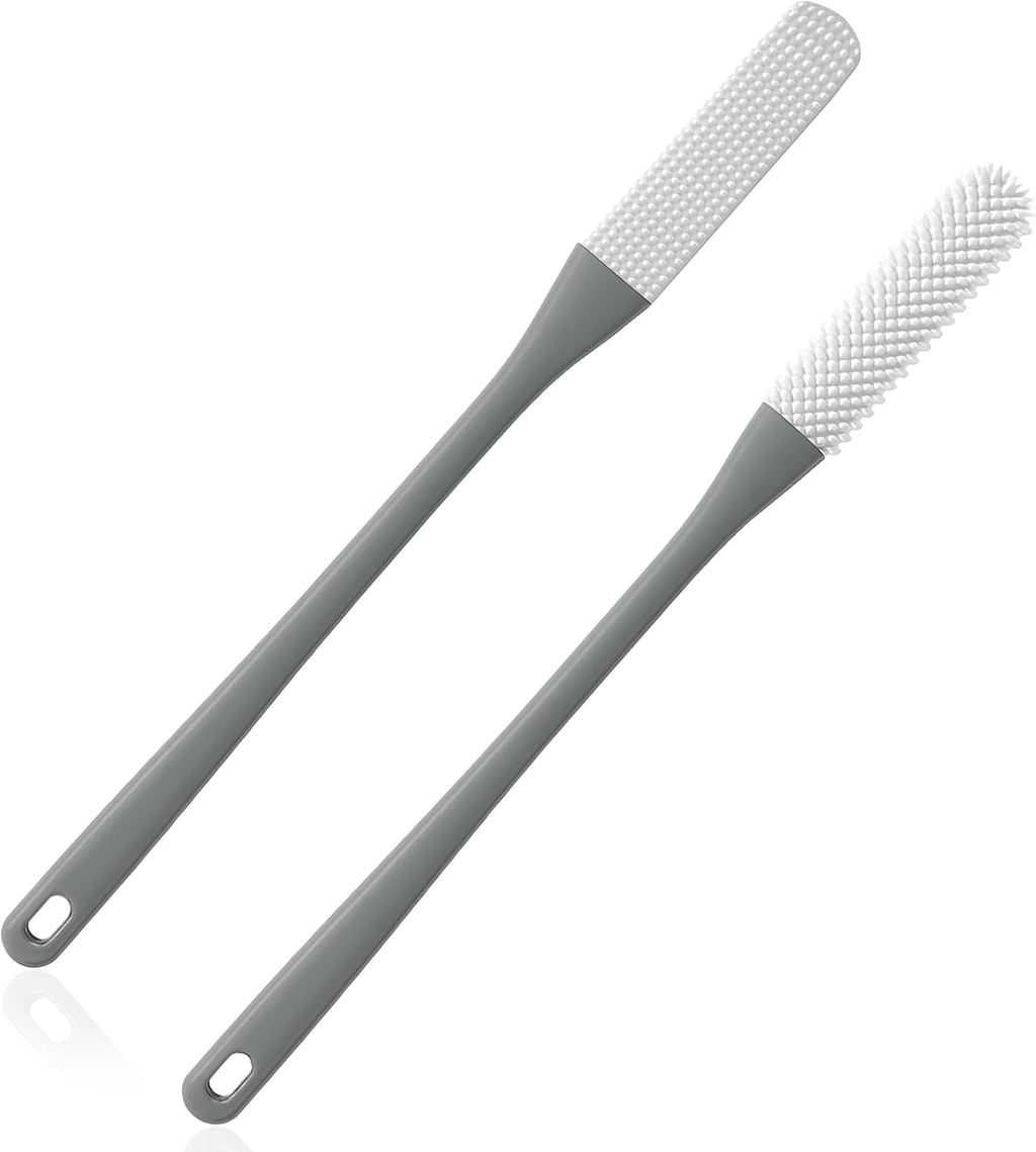 2-Pack Toe Cleaning Brush with Long Handle – Foot Scrubber & Exfoliating Anti-Itch Brush for Seniors, Pregnant Women, Men & Women (Grey)