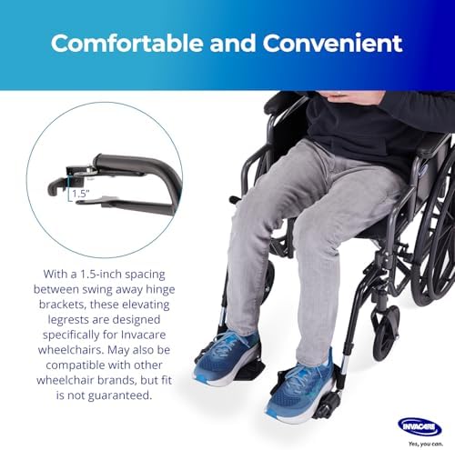 Invacare Wheelchair Legrest with Heel Loops & Swing-Away Design, Adjustable Footrest Length and Flip-Up Aluminum Footplate, Easy-to-Install, Compatible with Most US Wheelchairs & Transport Chairs