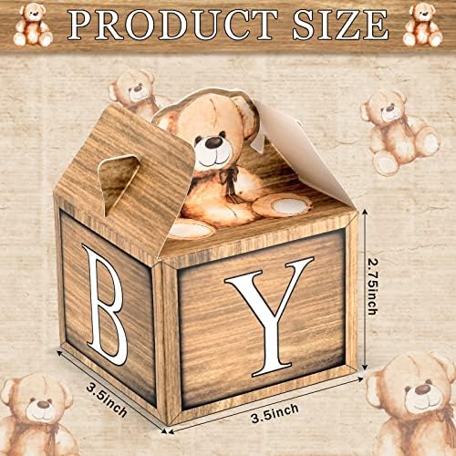 Estune 50 Pcs Bear Baby Shower Party Favor Boxes Cookies Candy Paper Favor for Birthday Gift Boxes Cute Baby party Supplies 3.5 x 3.5 x 2.75 Inch