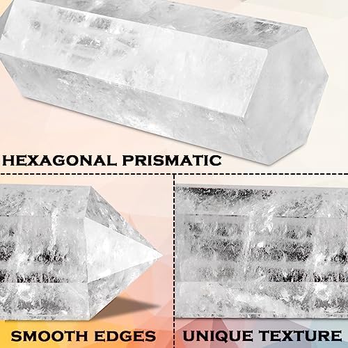 CASMON Large Healing Crystal Wands 3.9"-4.3"(10-11cm), Natural Clear Quartz Obelisk Crystal Tower Stone, 6 Faceted Single Healing Crystal Point for Reiki Chakra Meditation Therapy (1PC)