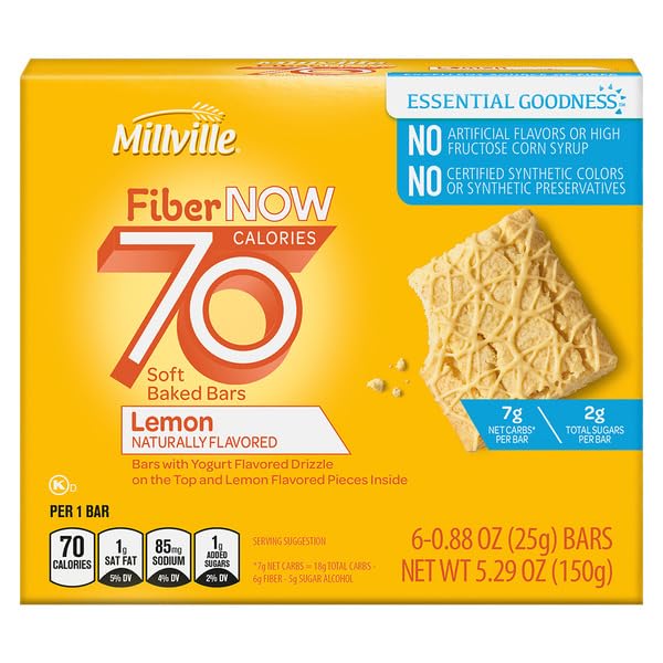 Millville Fiber Now 70 Calorie Bars - 5.29 oz (150g) | (1 Box, Lemon)
