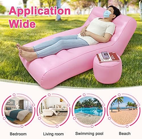IVOSA Inflatable BBL Chair After Surgery with Ottoman, Portable BBL Sofa Bed with Hole for Sleeping & Post Surgery Recovery, Blow Up Lounger for Butt Support (Pink)