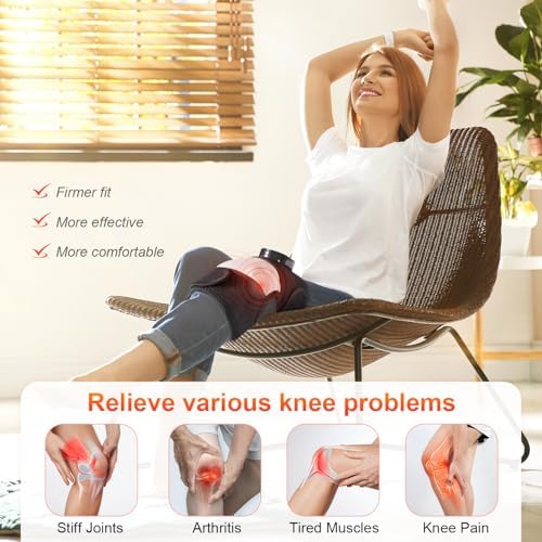 YUANBO Heated Knee Massager with 6 Timer, 3 in 1 Cordless Knee Heating Pad Brace Wrap for Elbow Shoulder Knee Pain Relaxation with 3 Vibration & 6 Heating Modes
