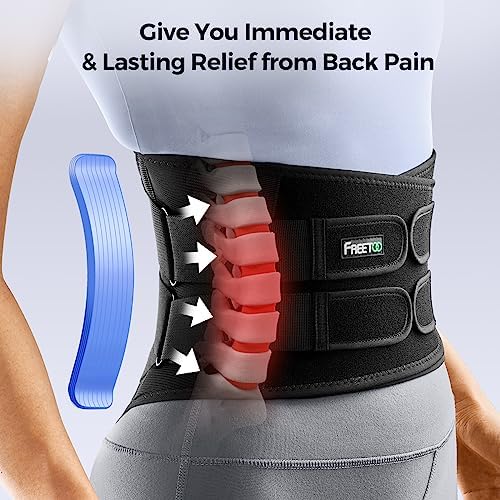 FREETOO Ergonomic Back Support Belt for Men Women Lower Back Pain with 7 Metal Stays, Comfy Back Brace with 3D Soft Pad