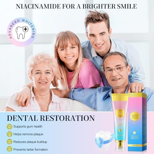 Niacinamide Whitening Toothpaste,Gum Repair, Effectively Whitens Teeth, Protects Tooth Enamel, Effectively Whitens Teeth, Protects Tooth Enamel,Freshens Breath 24 Hours (2 Pack)
