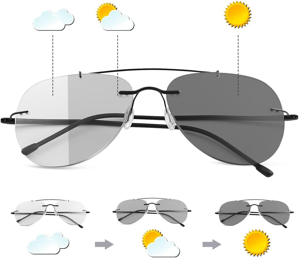 MIRYEA Photochromic Progressive Multifocus Reading Sunglasses Transition UV400 Sun Readers Blue Light Blocking Glasses