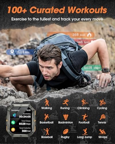 Military Smart Watches for Men (Answer/Make Calls), Watches for Men with Blood Pressure/Heart Rate/Sleep/100+ Sport Modes, 2.02'' Fitness Smart Watch, Waterproof Fitness Tracker for Android and iPhone