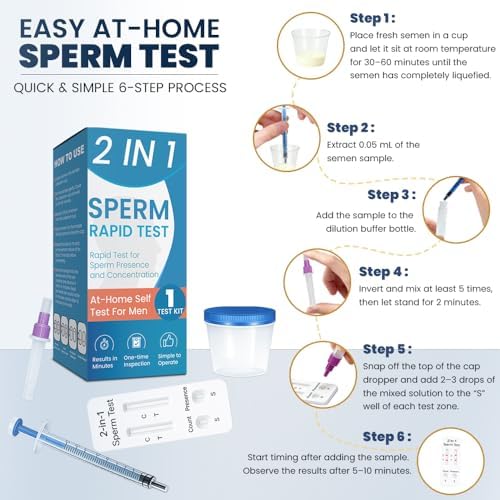 Sperm Check – 2 in 1 Fertility, Easy Home Screening for Fertility Planning, at-Home Male Sperm Test Kit, Easy to use, Accurate Semen Concentration Result in Minutes.