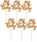 Ephlyn 24Pcs Pumpkin Oh Baby Cupcake Toppers Glitter Fall Theme Pumpkin Cupcake Picks Baby Shower Cake Decorations for Pumpkin Theme Gender Reveal Kids Birthday Party Supplies Orange