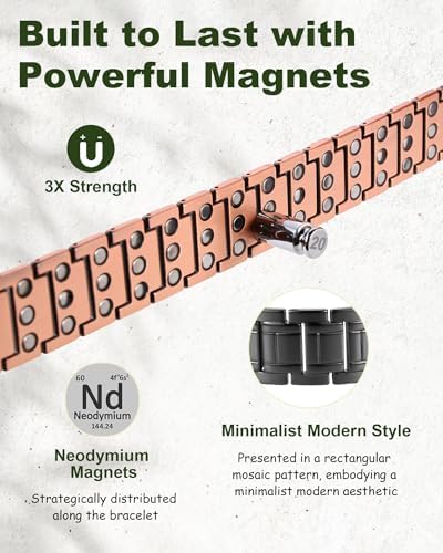 MagEnergy Copper Bracelet for Men, 3X Strength Magnetic Bracelet, 99.99% Pure Copper Jewelry Gift with Sizing Tool