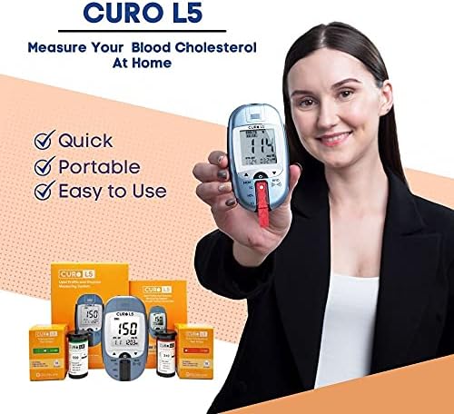 CUROfit Quick Home Blood Total Cholesterol and Triglycerides Test Kit - CURO L5 Digital Meter - Easy Use, Accurate Results, Comprehensive Health Tracking, Portable Design, and All-Inclusive Kit