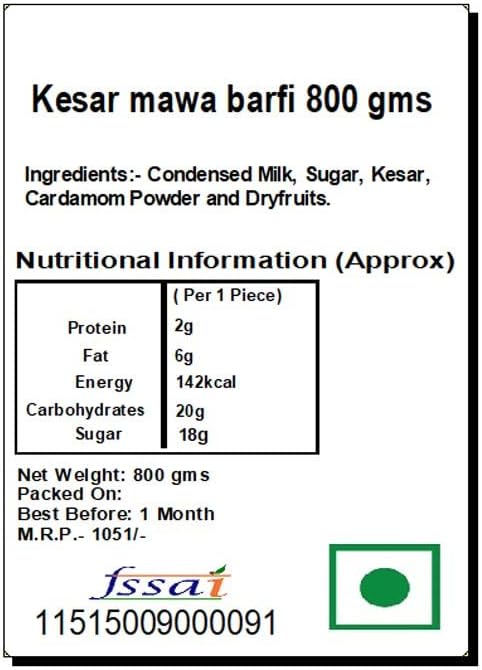 Ghasitaram Gifts Rakhi Gifts for Brothers Rakhi Sweets - Kesar mawa barfi 800gms with Beads Rakhi