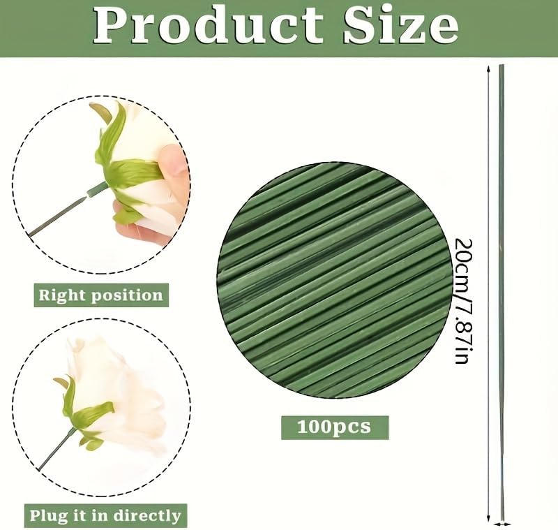 45-Pack Green Filament Stems with Plastic Shells - Wire Core DIY Flower Making Supplies, Artificial Carnation Rose Craft Materials, Flexible Floral Stems for Handmade Arrangements