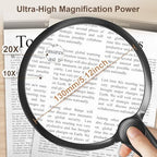 IMICHI Large 5.12" Handheld Magnifying Glass 10X/20X Lens with Eye-Care Anti-Flicker LEDs – 3 Adjustable Light Modes, Rechargeable – Perfect for Seniors, Low Vision, Reading, Crafts, Jewelry Repair