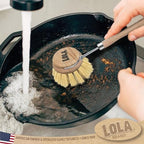 LOLA - The Original- Pot & Pan Brush, Heavy Duty Brass Wire & Tampico Bristles, Handle Made from Sustainable Birch Wood for Cleaning, 1 Pack