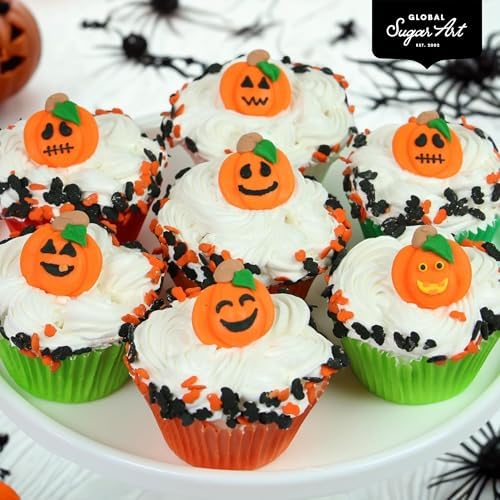 Global Sugar Art Halloween Spooky Pumpkins Edible Royal Icing Decorations 24 Count for Cakes, Cupcake Toppers, Cookies and Chocolates by Global Sugar Art