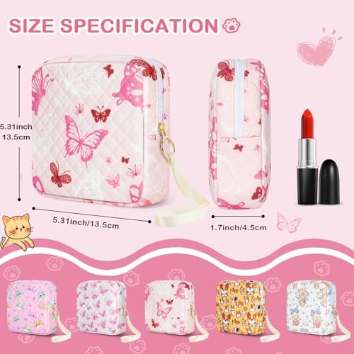 Likesing Tampon Holder for Purse, Quilted Period Bag Sanitary Napkin Storage Bag for Girls Womens, Portable Feminine Emergency Pad Period Pouch(Butterfly Pink)