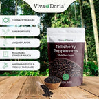 Viva Doria Tellicherry Peppercorn, (Whole Black Pepper) 12 Oz & Whole White Peppercorn (Whole White Pepper) 12 oz for Grinder Refill