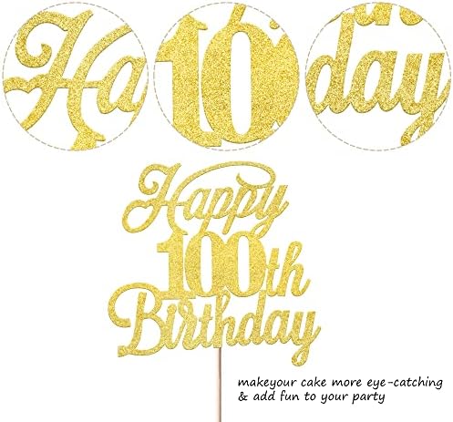 Rsstarxi 1 Pack Happy 100th Birthday Cake Topper Glitter 100 & Fabulous Cheers to 100 Years Old Birthday Cake Pick for Celebrating 100th Birthday Anniversary Party Cake Decorations Supplies Gold