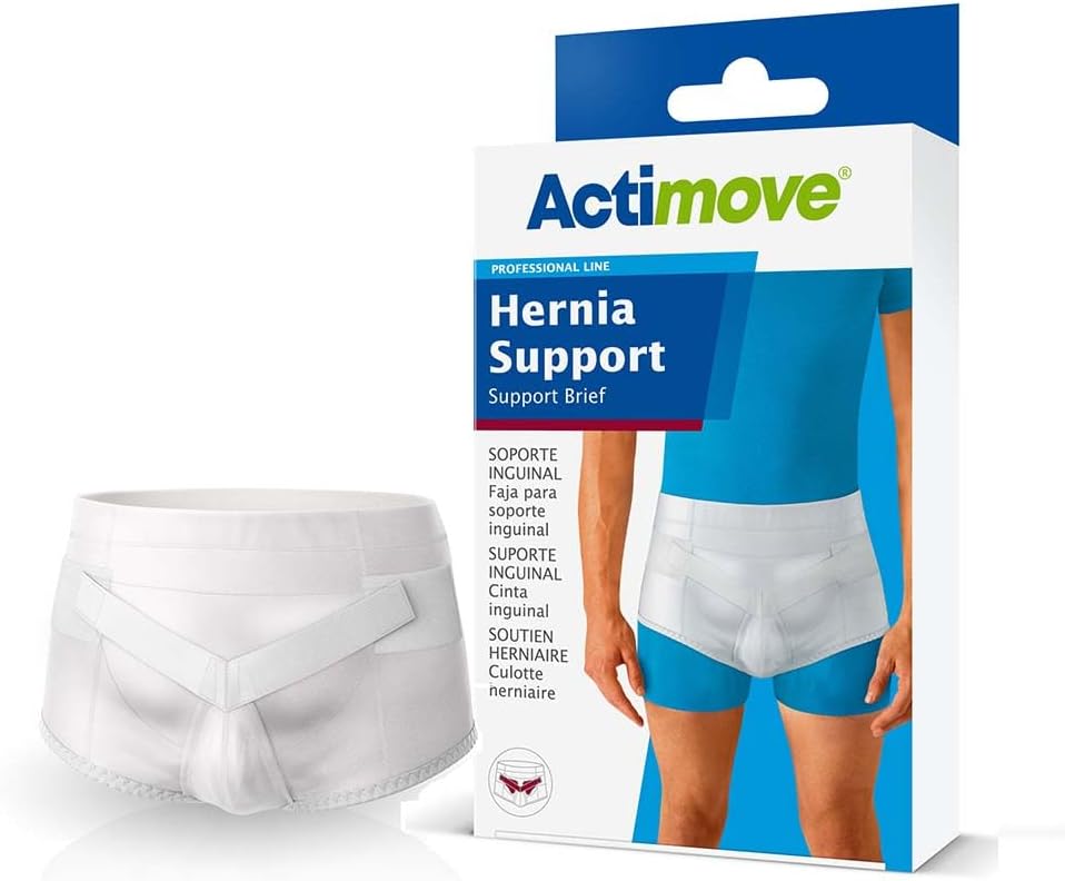 Actimove Professional Hernia Support Brief | Truss for Single/ Double Inguinal, With Removable Cushions For Pre or Post-Surgical Scrotal, Femoral, Comfortable Adjustable Waist Strap Hernia | White, X-Large