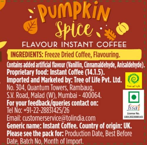 Beanies Flavour Instant Coffee -Pumpkin Spice Instant Flavored Coffee - Bold & Adventurous Full-On Flavor - An Indulgent Sugar Free Taste Explosion - Low Calorie - Vegan & Gluten Free - Wheat & Dairy Free, 50g jar