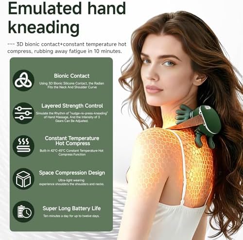 Shoulder Hand Neck Massager Fingers with Heat Simulated Human Hand Design Masajeador De Espalda Y Cuello for Pain Relief Deep Tissue and Back Pain Relief-Green