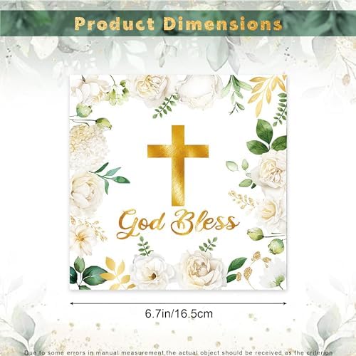 20Pcs God Bless Napkins Baptism Napkins, 2Ply Disposable Cross Religious Paper Napkin for Girl Boy Newborn Baby Shower Patry, First Holy Communion,Christening Decorations (White)