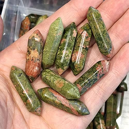 1pc Small Rose Quartz Points Hexagonal Crystal Natural Stone Mineral Home Room Decor DIY for Pendant Gift,Unakite,1pc 3cm Approx