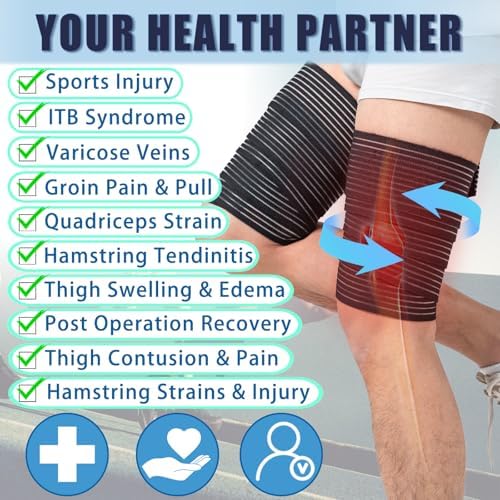 2 Pcs Hamstring & Thigh Compression Wraps, Adjustable Thigh Compression Braces, Quad Support for Men and Women, Versatile Compression Bandages for Knee, Calf, Arm