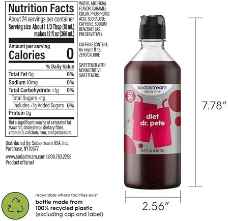 SodaStream Classics Diet Dr Pete New Pour Bottle, 14.9 Fl Oz (Pack of 4)