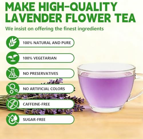 Lavender Flowers Tea Bags-120 Teabags, 2g/Bag, Made with 100% Natural Lavender Flowers. Helps with Relieve Fatigue and Antioxidation|Caffeine-Free|Sugar-Free|Gluten-Free|Vegan Eco-Friendly Tea Bags