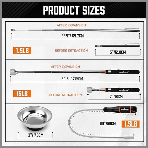 HORUSDY 4-Piece Telescoping Magnetic Pickup Tools Set - Extendable Magnetic Pick Up Tools，Flexible Bendable Spring Magnet Stick