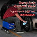 Rolling Mechanic Stool with Wheels, Creeper Seat with 3 Built-in Tool Drawers, Side Tool Tray & Rear Bottle Tray for Shop & Work, Garage Use (14" L × 15" W × 15" H)