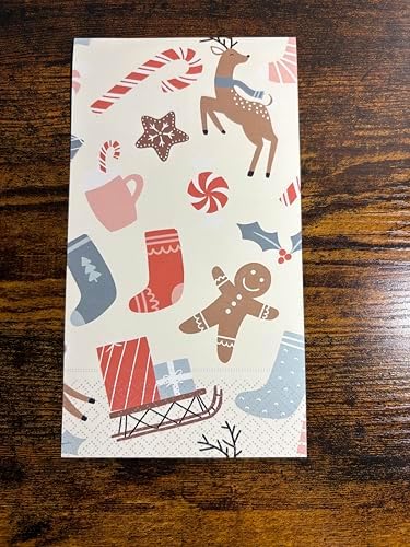 IHR Ideal Home Range Dinner Napkins Disposable 3-Ply Paper Guest Hand Towels, 8.5" x 4.5", Dancing Deer Gingerbread, 16-Count
