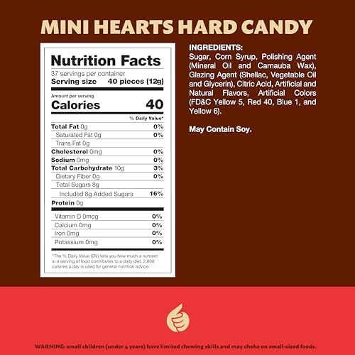 Mini Candy Hearts | 1-Pound Bag | Assorted Fruit Flavors Hard Candy | Rainbow Hearts for Easter Candy Buffets, Snacking, Party Favors, Dessert Topping, and Gifting