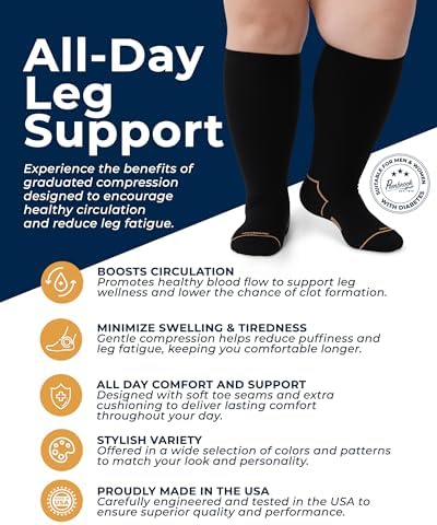 Pembrook Plus Size Compression Socks for Women Wide Calf - 3 Pairs, 20-30mmHg Extra Wide Calf Compression Socks, Up to 4XL
