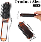 Compact Folding Hair Brush with Mirror, 2-Pack Portable Travel Comb and Mini Hair Brush Set for Women, Gym, Trips, Purse, and Swimming