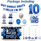 DARUNAXY 10th Birthday Party Decorations for Boys Girls, Blue Out Single Digits I’m 10 Banner, 10 Number Balloons & Cake Topper, 10 Years Old Birthday Honeycomb Hanging Swirl Confetti Balloons(29PC)