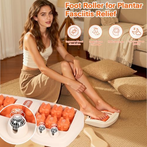 Meifuly Double Foot Massage Roller for Plantar Fasciitis, Portable Dual Foot Roller Tool for Home Use(Orange)