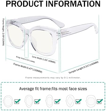 Eyekepper Oversized Progressive Readers for Women - UV Protection Multifocus Computer Readers - Noline Trifocal Reading Glasses - Transparent Frame