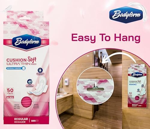 Bodyform Ultra Thin Sanitary Pads in Easy Disposable Dispenser, Ready to use Dispenser Bulk Buy Case Pack of 600 Counts (12 Packs of 50 Count)