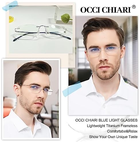OCCI CHIARI Blue Light Blocking Reading Glasses for Men Titanium Frameless Readers Lightweight